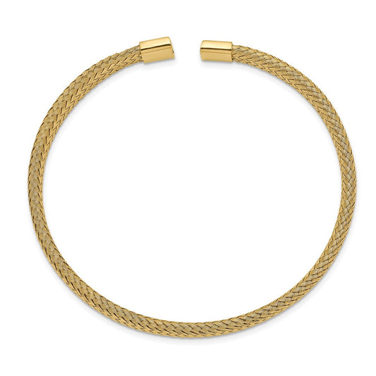 Chisel Stainless Steel Polished Yellow IP-plated 6mm Mesh Wire Cuff Bangle SRB2599
