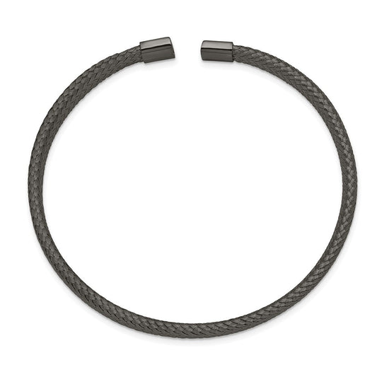Chisel Stainless Steel Polished Black IP-plated 6mm Mesh Wire Cuff Bangle SRB2600
