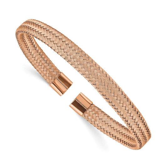 Chisel Stainless Steel Polished Rose IP-plated 6mm Mesh Wire Cuff Bangle SRB2601