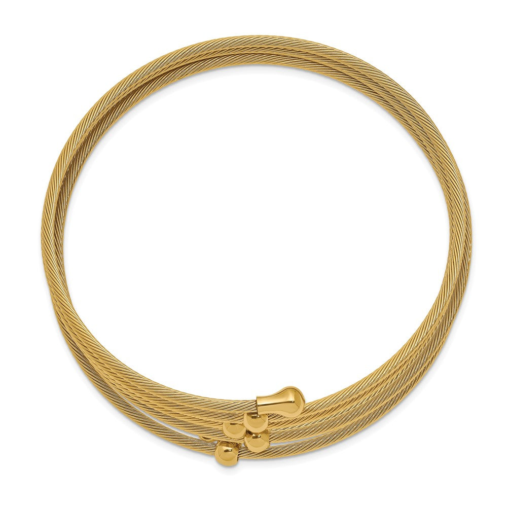 Chisel Stainless Steel Polished Yellow IP-plated Flexible Coil Bangle SRB2603