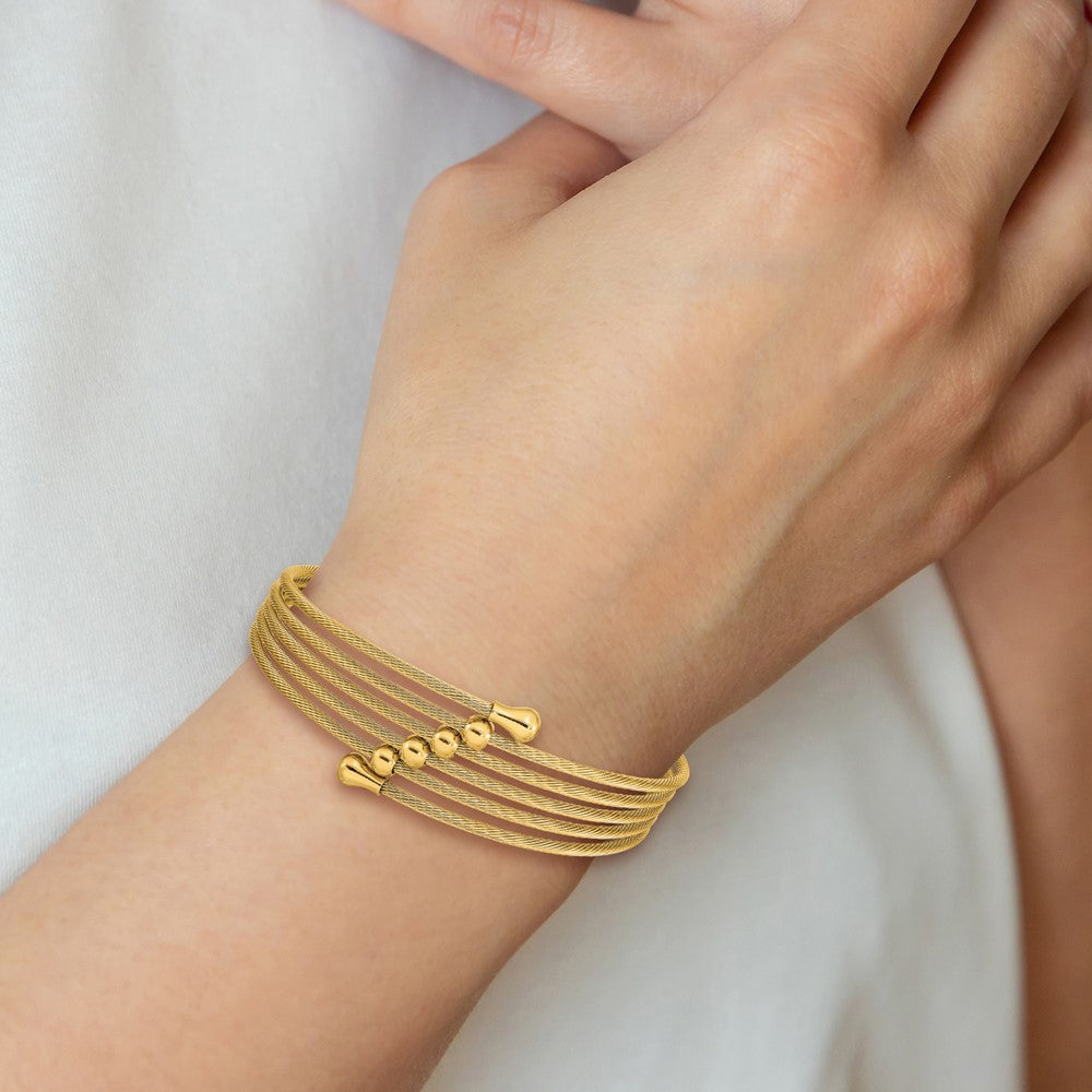 Chisel Stainless Steel Polished Yellow IP-plated Flexible Coil Bangle SRB2603