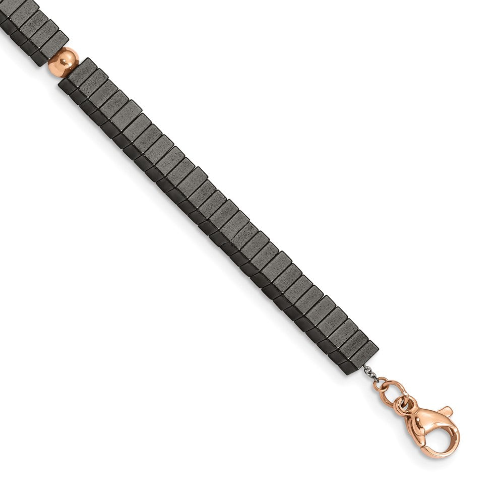 Chisel Stainless Steel Polished Rose IP-plated with Square Hematite Beads 7 inch Bracelet with 1.25 inch Extension SRB2607-7
