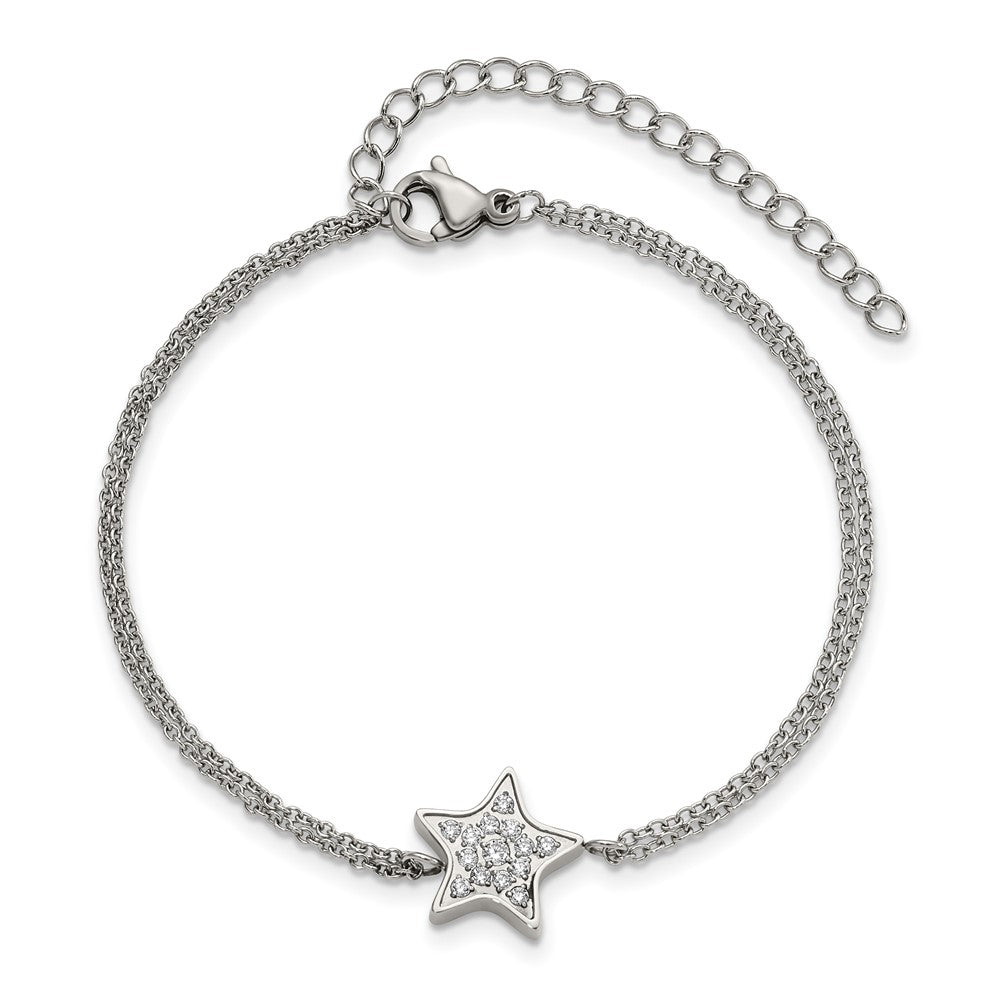 Chisel Stainless Steel Polished with CZ Star 6.25 inch Bracelet with 2 inch Extension SRB2608-6.25
