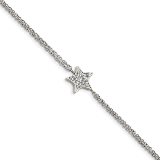 Chisel Stainless Steel Polished with CZ Star 6.25 inch Bracelet with 2 inch Extension SRB2608-6.25