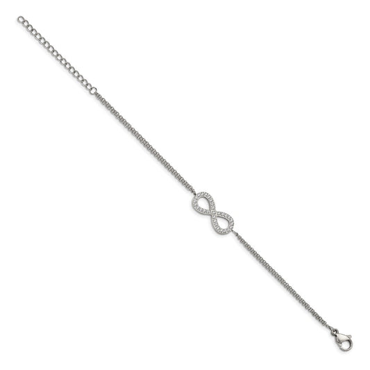 Chisel Stainless Steel Polished with CZ Infinity Symbol 6.25 inch Bracelet with 2 inch Extension SRB2616-6.25