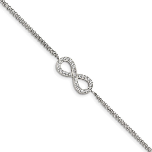 Chisel Stainless Steel Polished with CZ Infinity Symbol 6.25 inch Bracelet with 2 inch Extension SRB2616-6.25