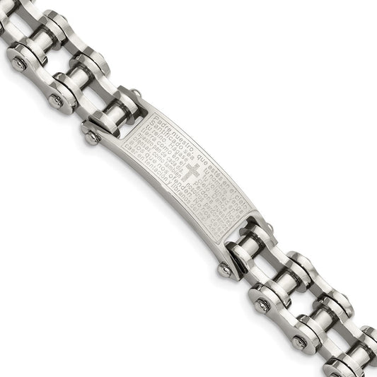 Chisel Stainless Steel Polished Spanish Lord's Prayer 9 inch Link ID Bracelet SRB2648-9