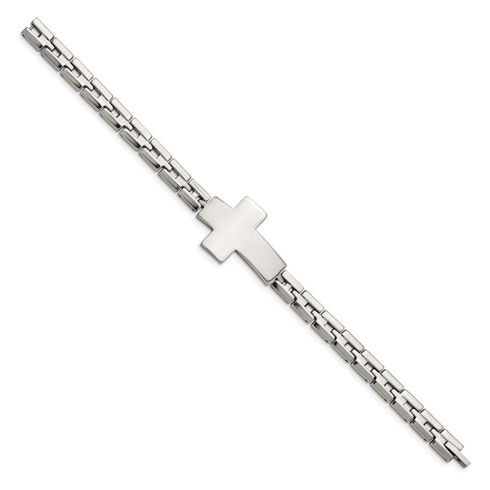 Chisel Stainless Steel Polished Cross 8 inch Link Bracelet SRB2650-8