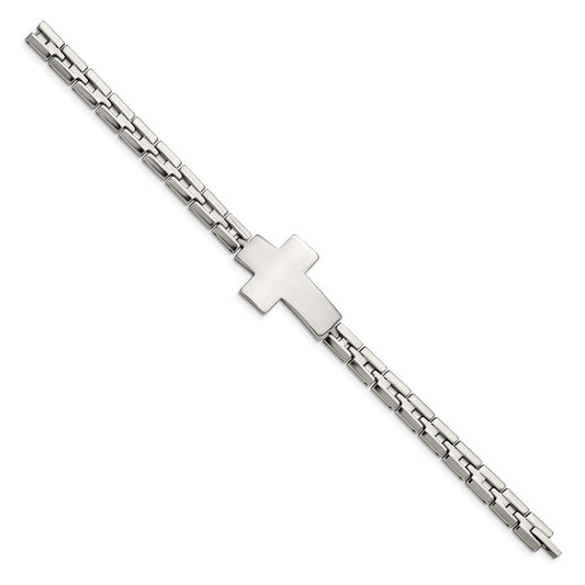Chisel Stainless Steel Polished Cross 8 inch Link Bracelet SRB2650-8