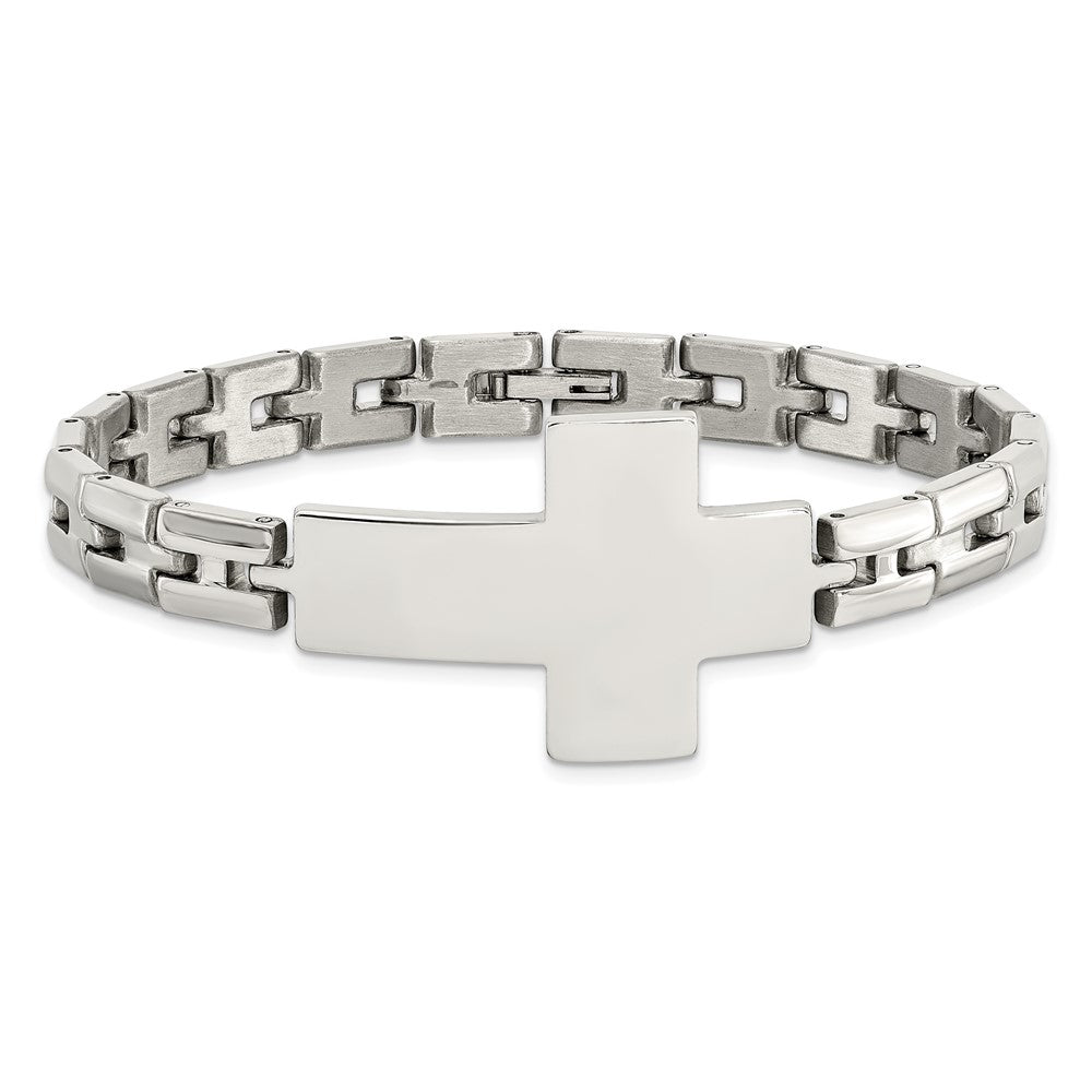 Chisel Stainless Steel Polished Cross 8 inch Link Bracelet SRB2650-8