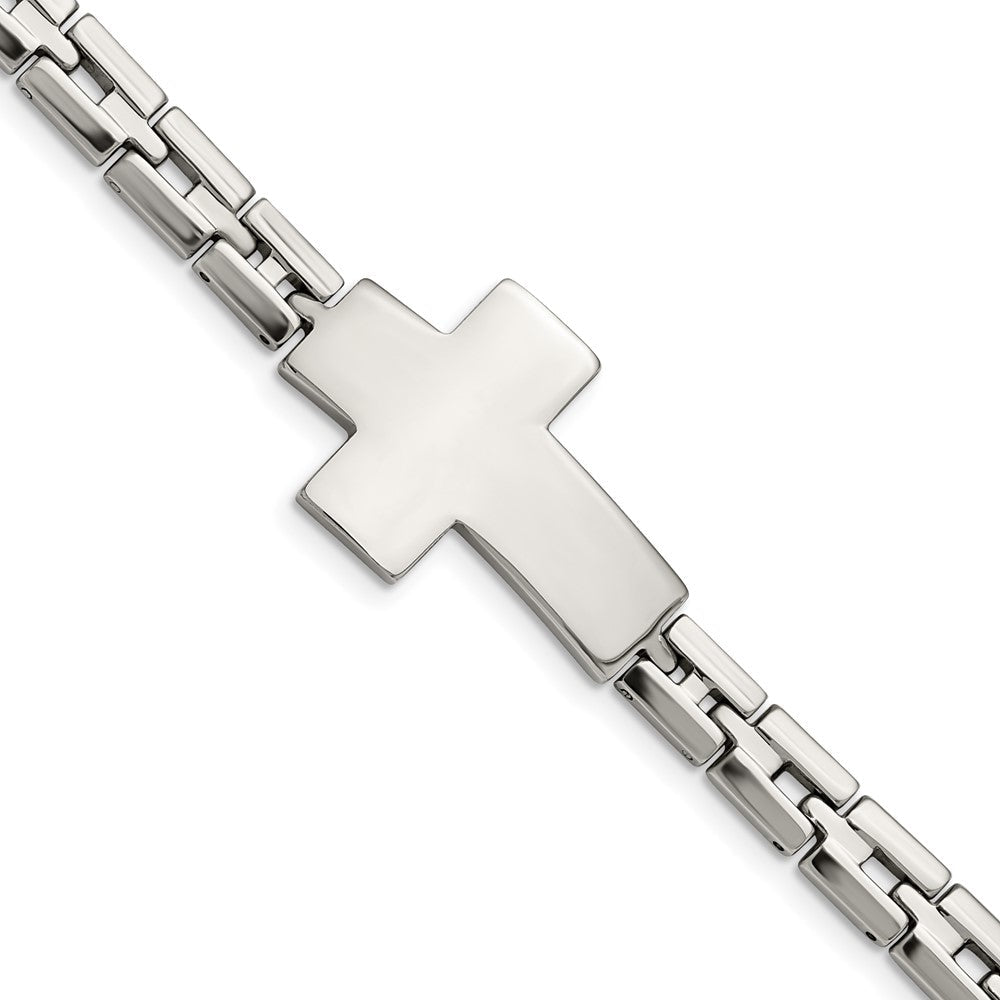 Chisel Stainless Steel Polished Cross 8 inch Link Bracelet SRB2650-8