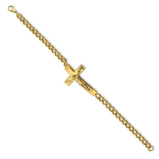 Chisel Stainless Steel Polished Yellow IP-plated Crucifix 8.5 inch Bracelet SRB2655-8