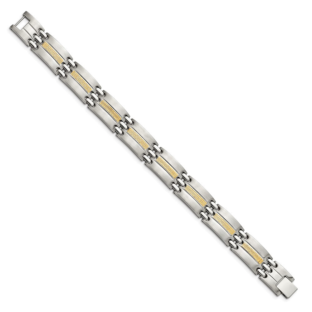 Chisel Stainless Steel with 14k Gold Accent Brushed and Polished 8.5 inch Link Bracelet SRB2661-8.5