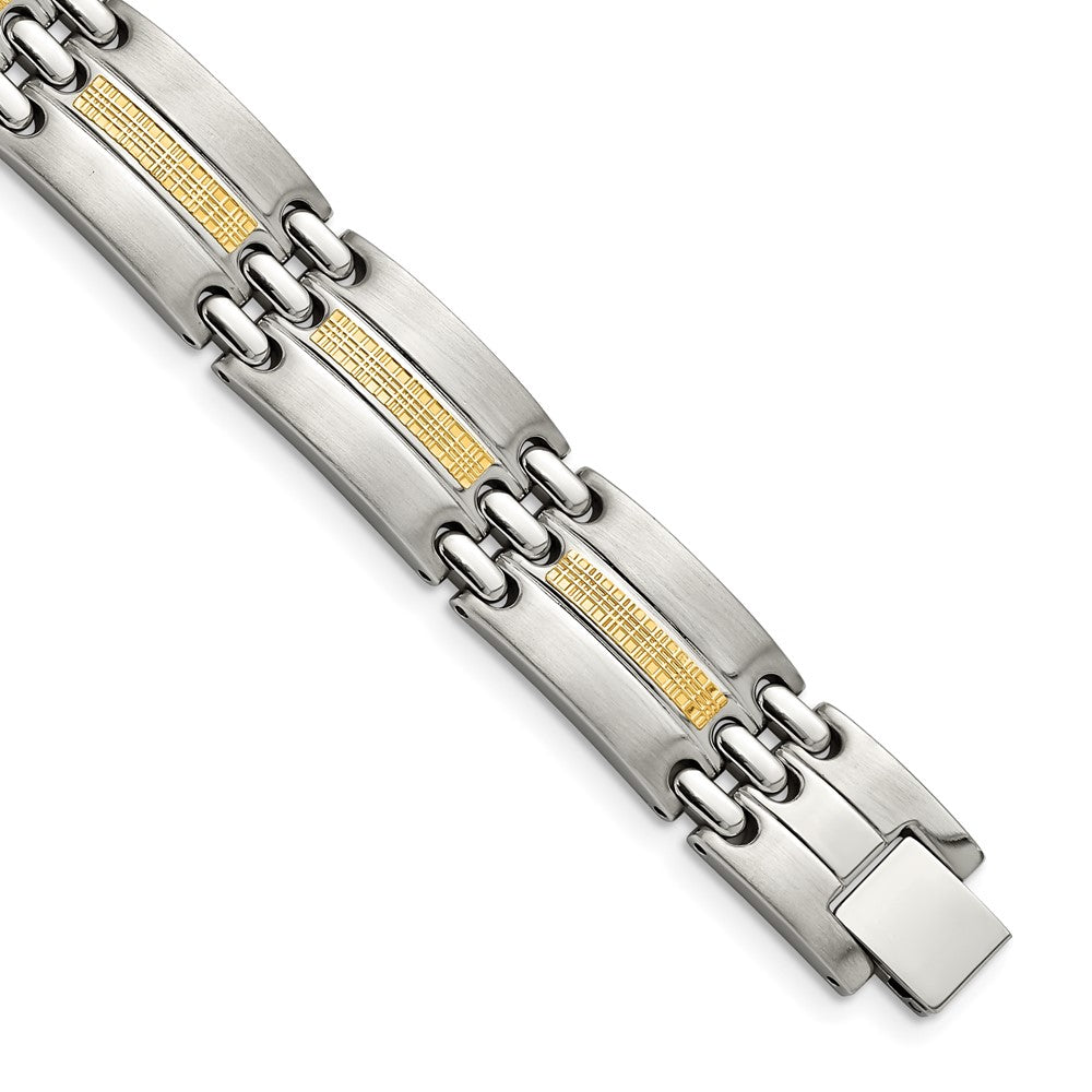 Chisel Stainless Steel with 14k Gold Accent Brushed and Polished 8.5 inch Link Bracelet SRB2661-8.5