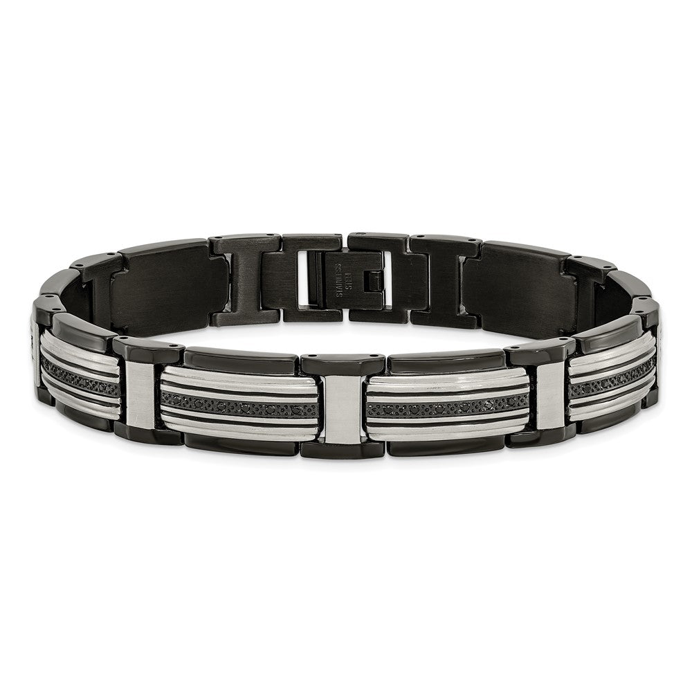 Chisel Stainless Steel Polished Black IP-plated with Black CZ 8.75 inch Link Bracelet SRB2668-8.75