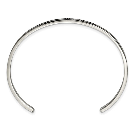 Chisel Stainless Steel Polished and Enameled with Crystal LIVE IN THE MOMENT 3mm Cuff Bangle SRB2671