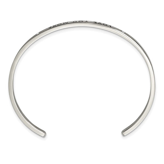 Chisel Stainless Steel Polished and Enameled with Crystal LOVE YOU MORE 3mm Cuff Bangle SRB2675