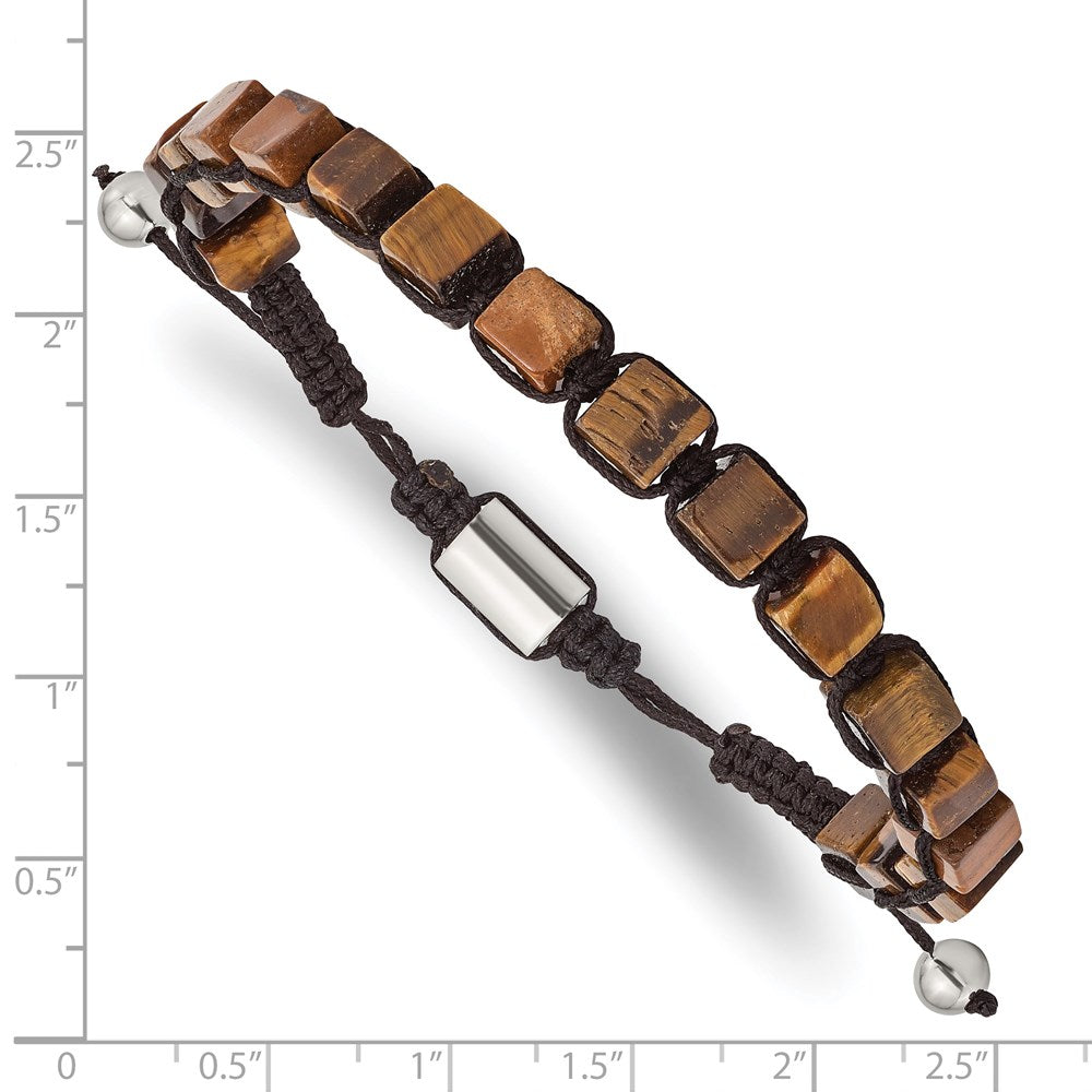 Chisel Stainless Steel Polished with Tiger's Eye Black Macrame Adjustable Bracelet SRB2705
