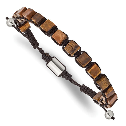 Chisel Stainless Steel Polished with Tiger's Eye Black Macrame Adjustable Bracelet SRB2705