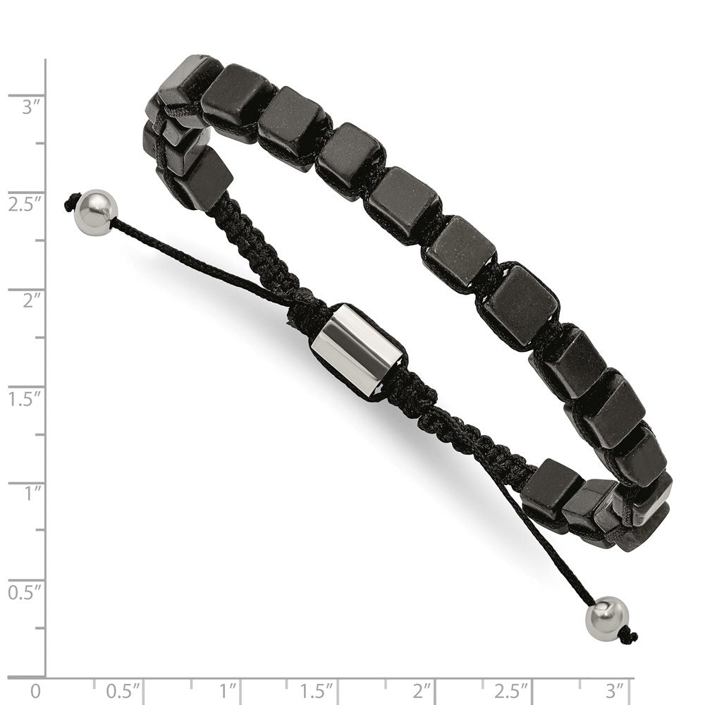 Chisel Stainless Steel Polished with Black Agate Black Macrame Adjustable Bracelet SRB2706