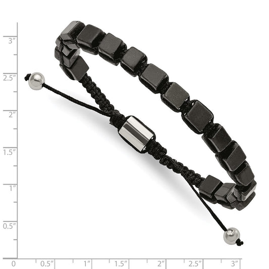 Chisel Stainless Steel Polished with Black Agate Black Macrame Adjustable Bracelet SRB2706