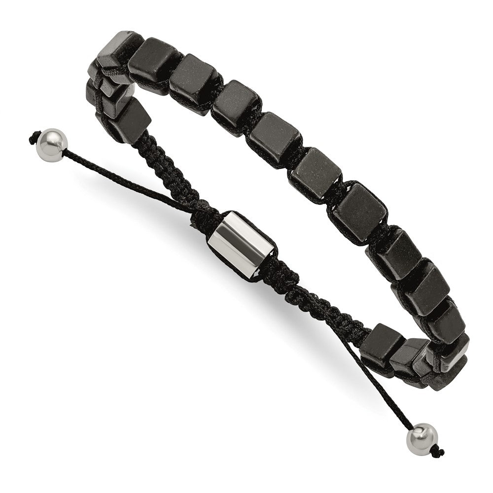 Chisel Stainless Steel Polished with Black Agate Black Macrame Adjustable Bracelet SRB2706