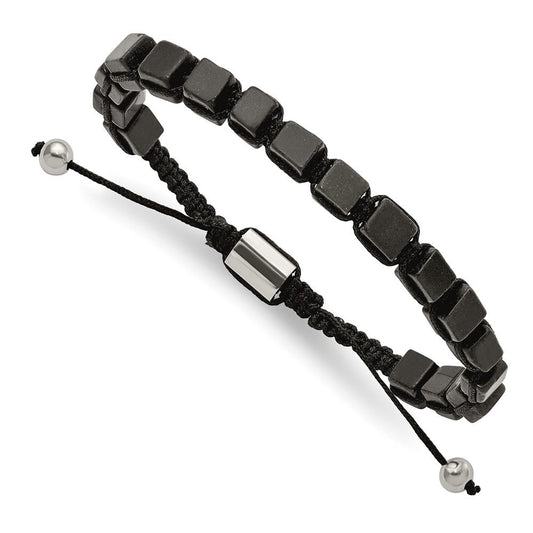 Chisel Stainless Steel Polished with Black Agate Black Macrame Adjustable Bracelet SRB2706