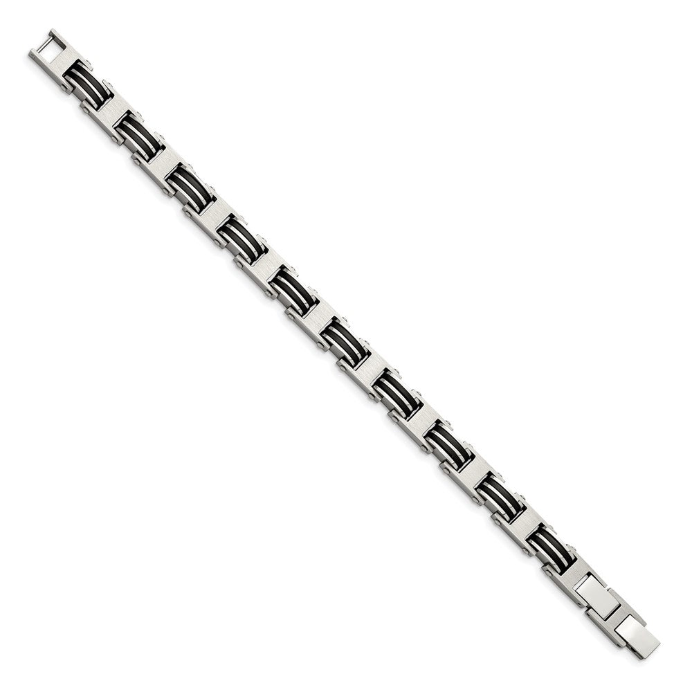 Chisel Stainless Steel Brushed and Polished with Black Rubber 7.75 inch Link Bracelet with .5 inch Extension SRB2717-7.75