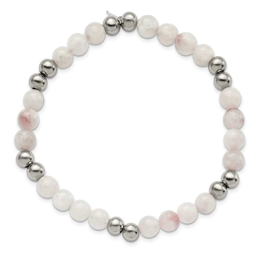 Chisel Stainless Steel Polished 6mm White Moonstone Beaded Stretch Bracelet SRB2732