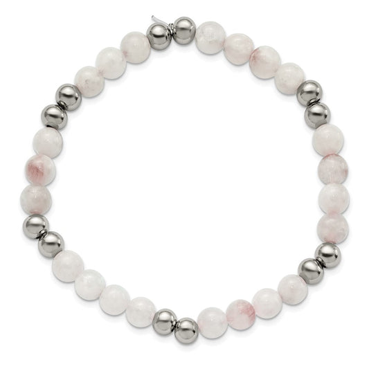 Chisel Stainless Steel Polished 6mm White Moonstone Beaded Stretch Bracelet SRB2732