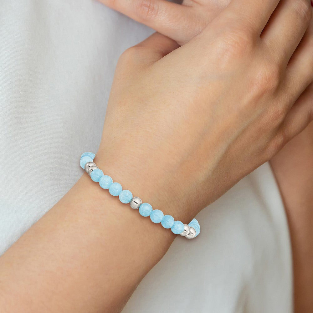 Chisel Stainless Steel Polished 6mm Blue Quartz Beaded Stretch Bracelet SRB2733