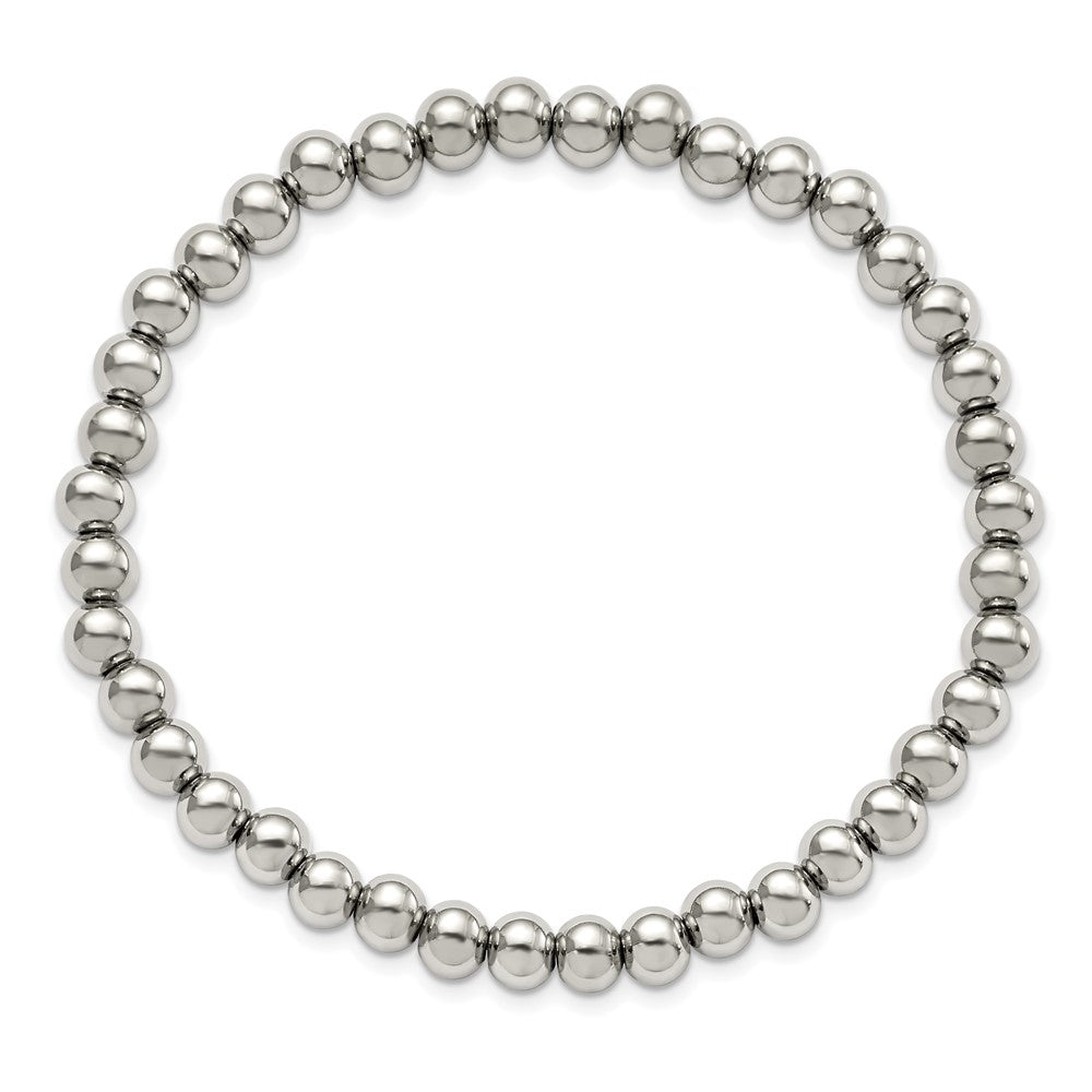 Chisel Stainless Steel Polished 6mm Beaded Stretch Bracelet SRB2741