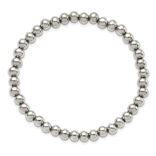 Chisel Stainless Steel Polished 6mm Beaded Stretch Bracelet SRB2741