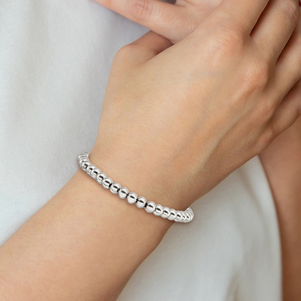 Chisel Stainless Steel Polished 6mm Beaded Stretch Bracelet SRB2741