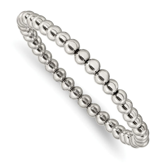 Chisel Stainless Steel Polished 6mm Beaded Stretch Bracelet SRB2741