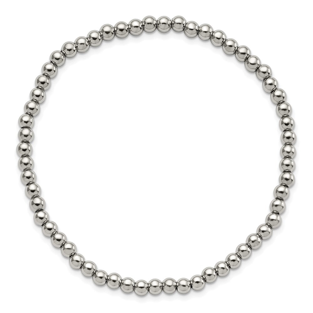 Chisel Stainless Steel Polished 4mm Beaded Stretch Bracelet SRB2744