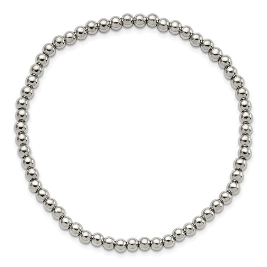 Chisel Stainless Steel Polished 4mm Beaded Stretch Bracelet SRB2744