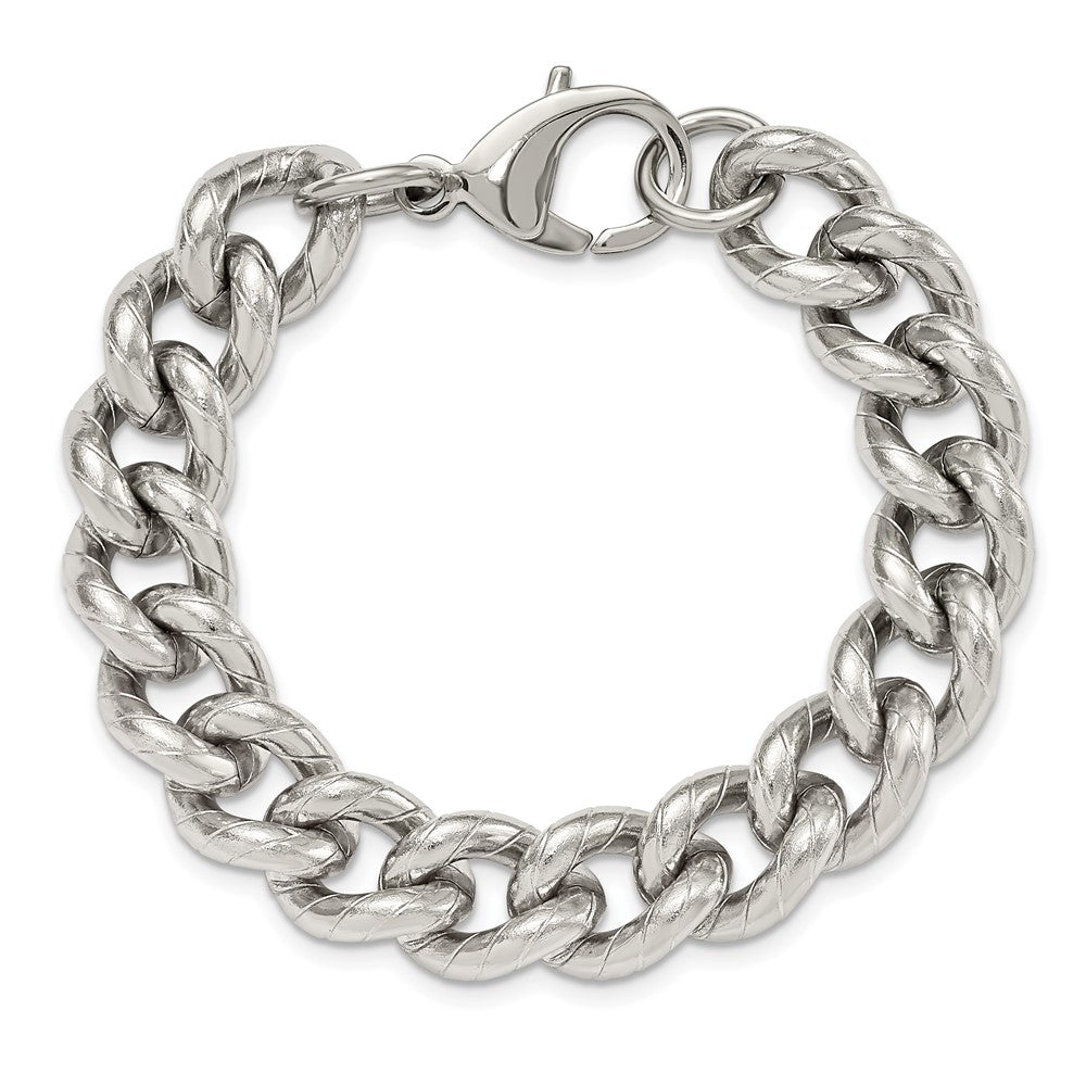 Chisel Stainless Steel Polished and Textured 14.5mm 8 inch Curb Bracelet SRB2772-8