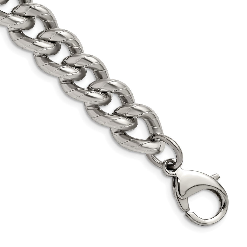 Chisel Stainless Steel Polished and Textured 14.5mm 8 inch Curb Bracelet SRB2772-8