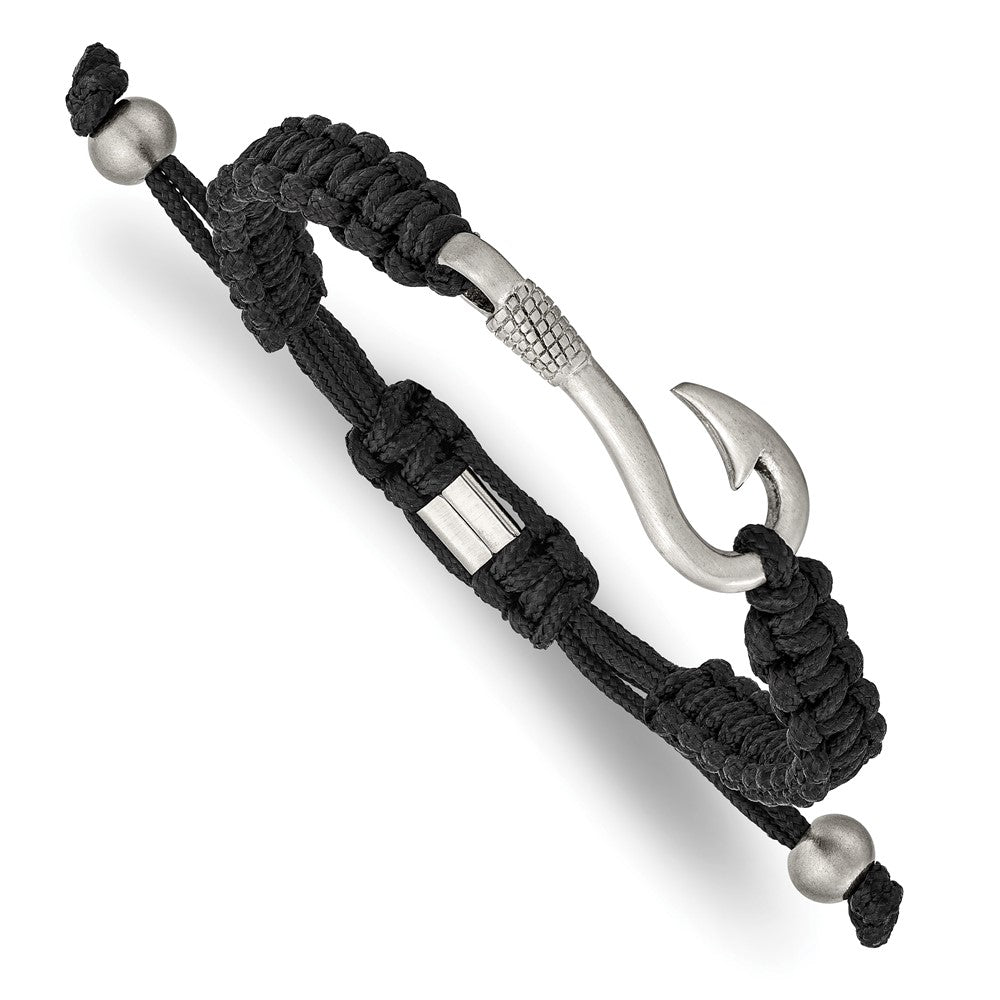 Chisel Stainless Steel Brushed Fishing Hook Black Nylon Adjustable Bracelet SRB2798