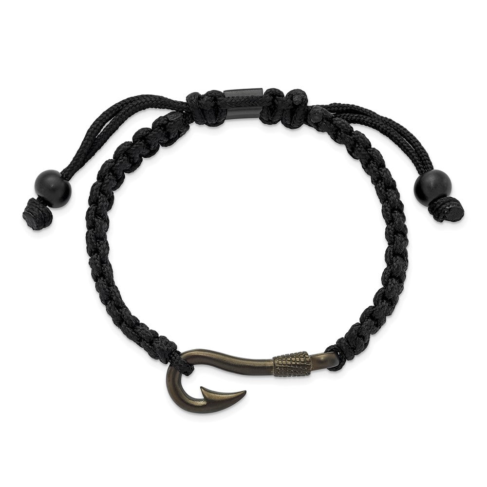 Chisel Stainless Steel Brushed Gun Metal IP-plated Fishing Hook Black Nylon Adjustable Bracelet SRB2799