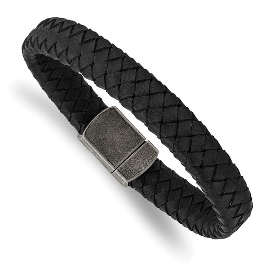 Chisel Stainless Steel Antiqued Black Braided Leather 8.25 inch Bracelet SRB2823-8.25