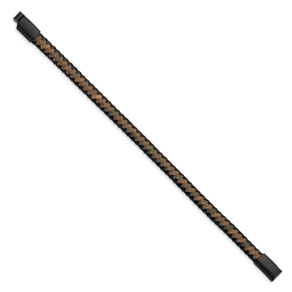 Chisel Stainless Steel Brushed Black IP-plated Black and Brown Braided Leather 8.25 inch Bracelet SRB2830-8.25