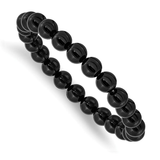 Chisel 8mm Black Agate Beaded Stretch Bracelet SRB2845