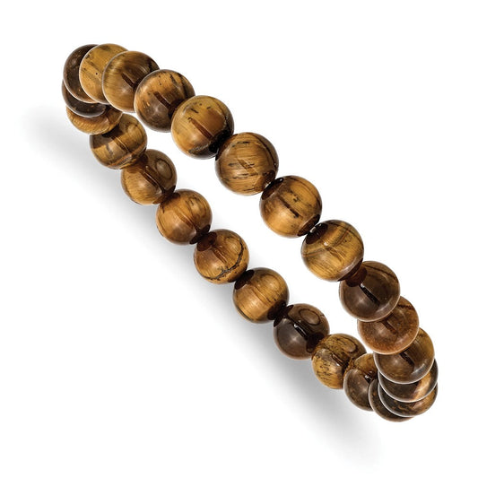 Chisel 8mm Yellow Tiger's Eye Agate Beaded Stretch Bracelet SRB2849