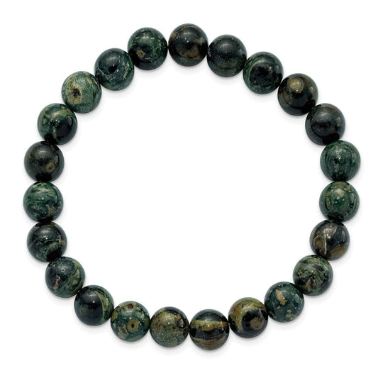 Chisel 8mm Green Eye Agate Beaded Stretch Bracelet SRB2862