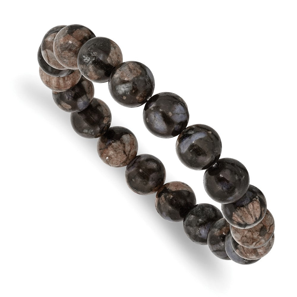 Chisel 10mm Black and Brown Agate Beaded Stretch Bracelet SRB2867