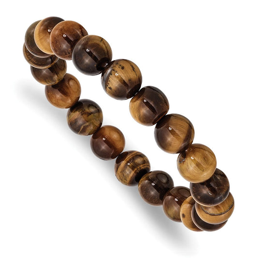 Chisel 10mm Yellow Tiger's Eye Agate Beaded Stretch Bracelet SRB2868