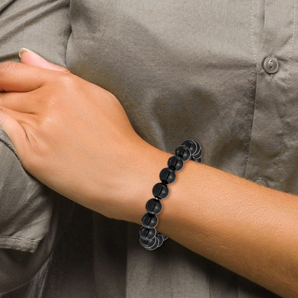 Chisel 10mm Black Agate Beaded Stretch Bracelet SRB2874