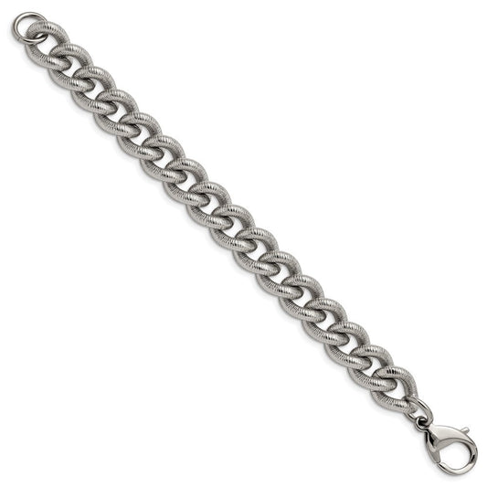 Chisel Stainless Steel Polished and Textured 14.5mm 8.25 inch Curb Bracelet SRB2876-8.25